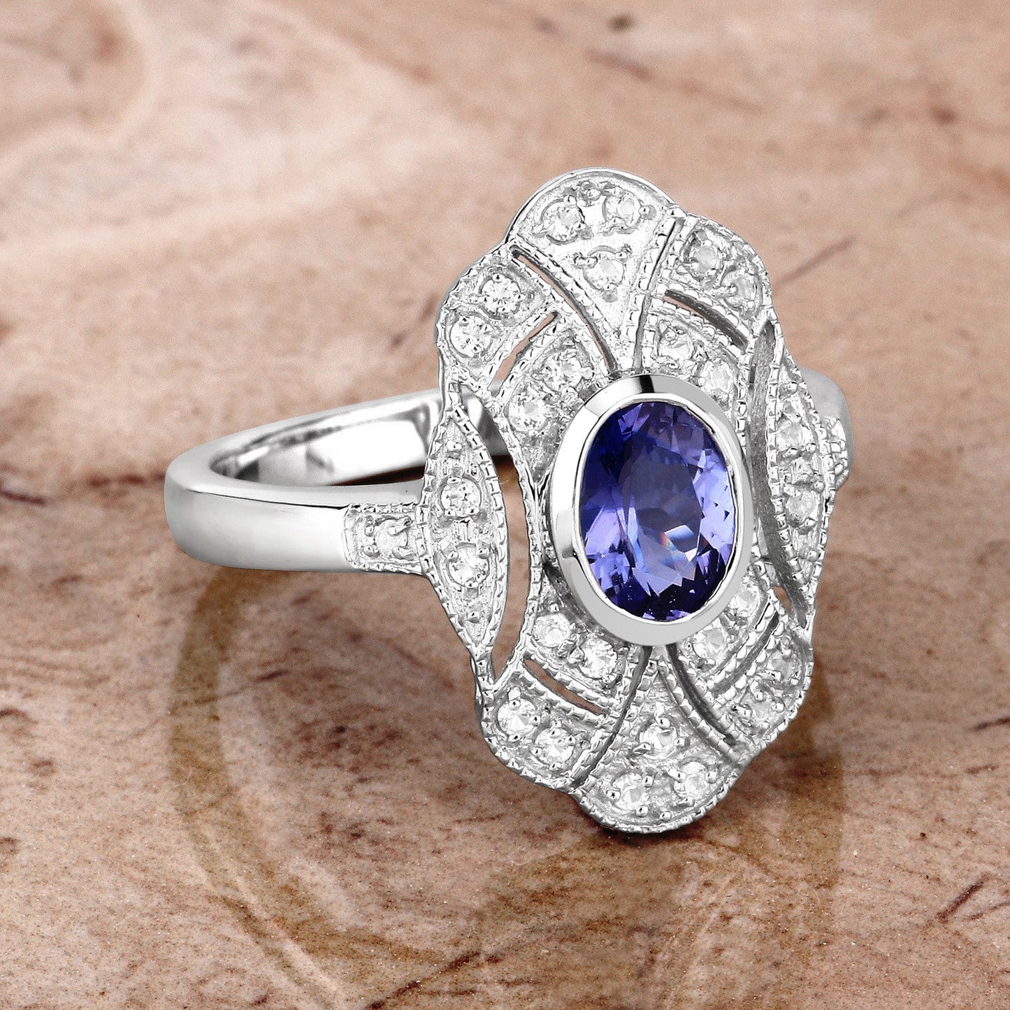 1.17 Carat Genuine Tanzanite & White Topaz Sterling Silver Ring