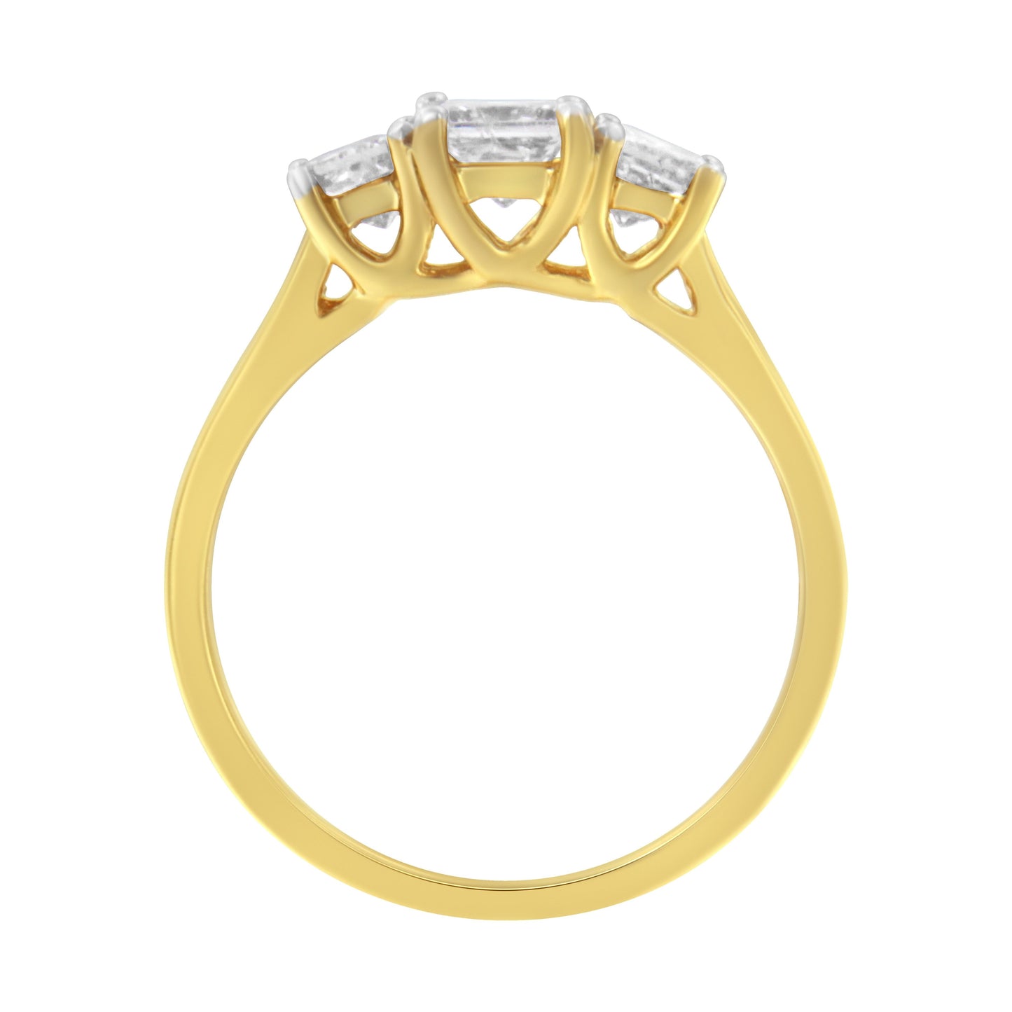 Bague en or jaune 10K avec diamants taille princesse à trois pierres - Taille 6