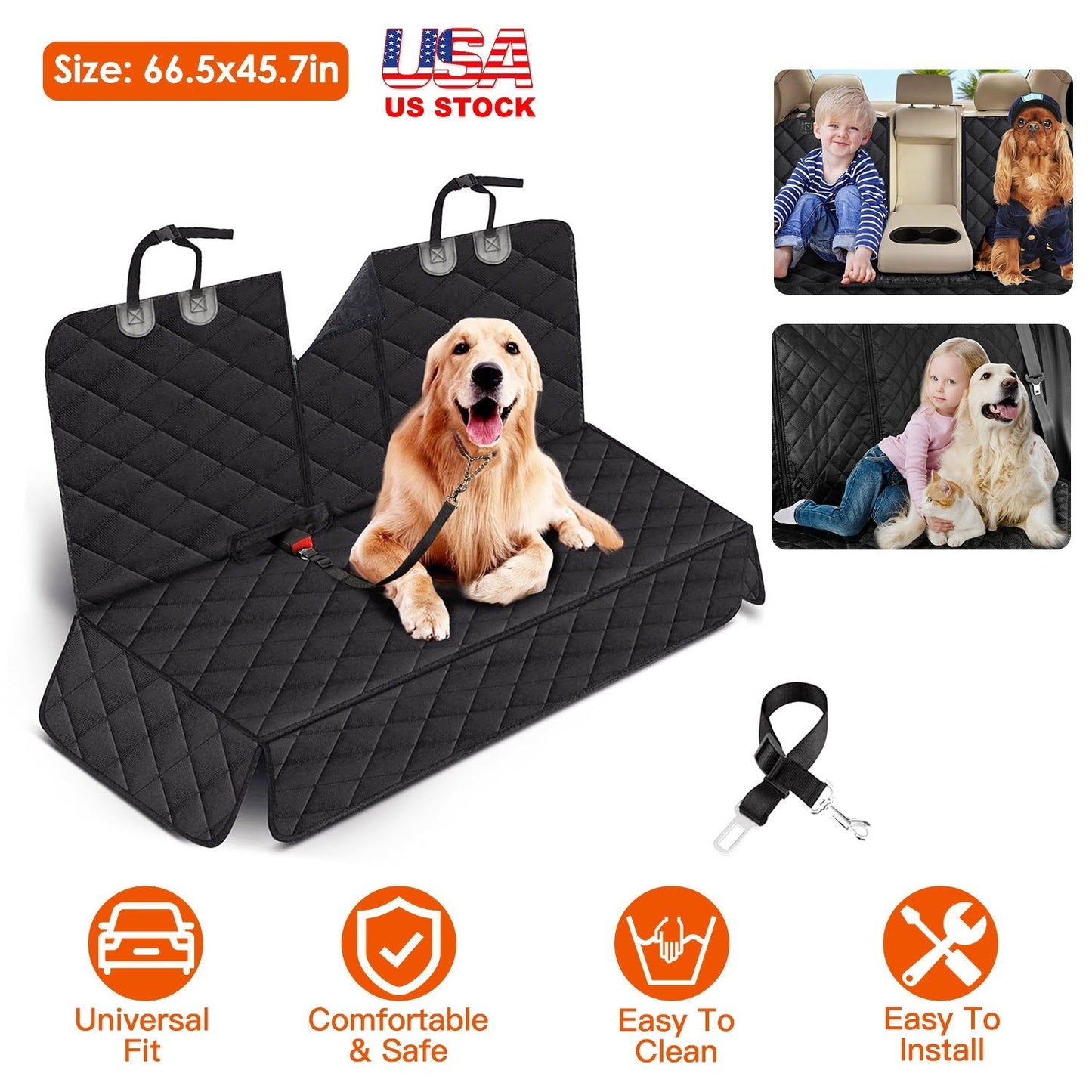 Funda de Asiento para Perros Impermeable con Cinturón de Seguridad