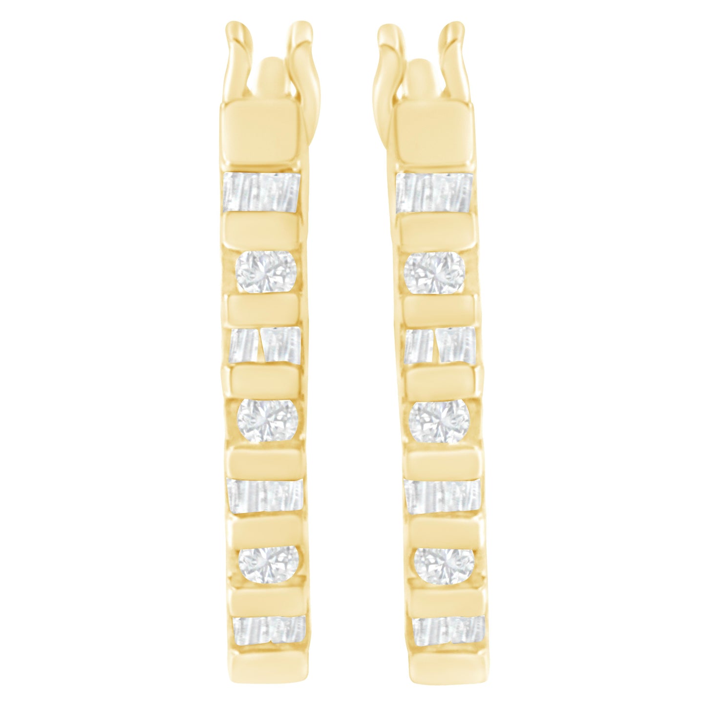 10K Yellow Gold Diamond Oblong Hoop Earrings