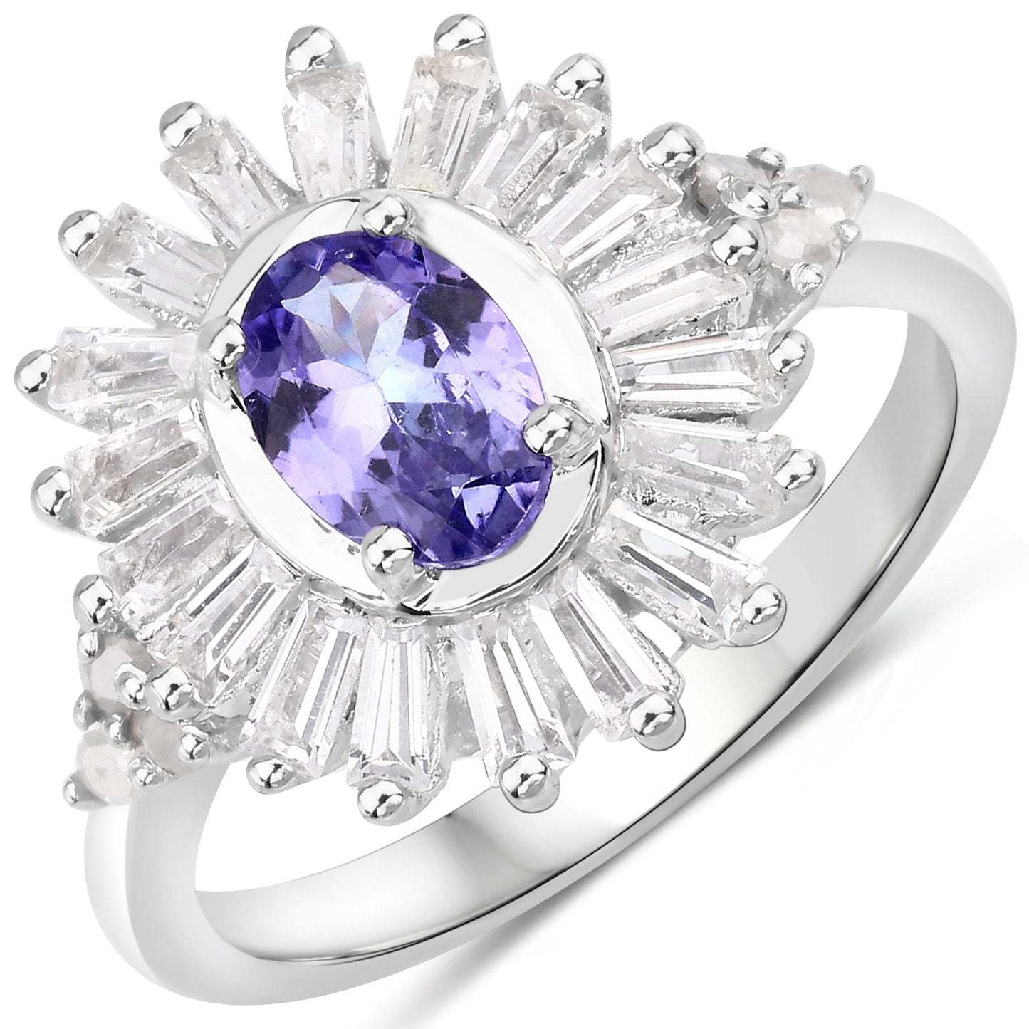 2.01 Carat Genuine Tanzanite and White Topaz Sterling Silver Ring