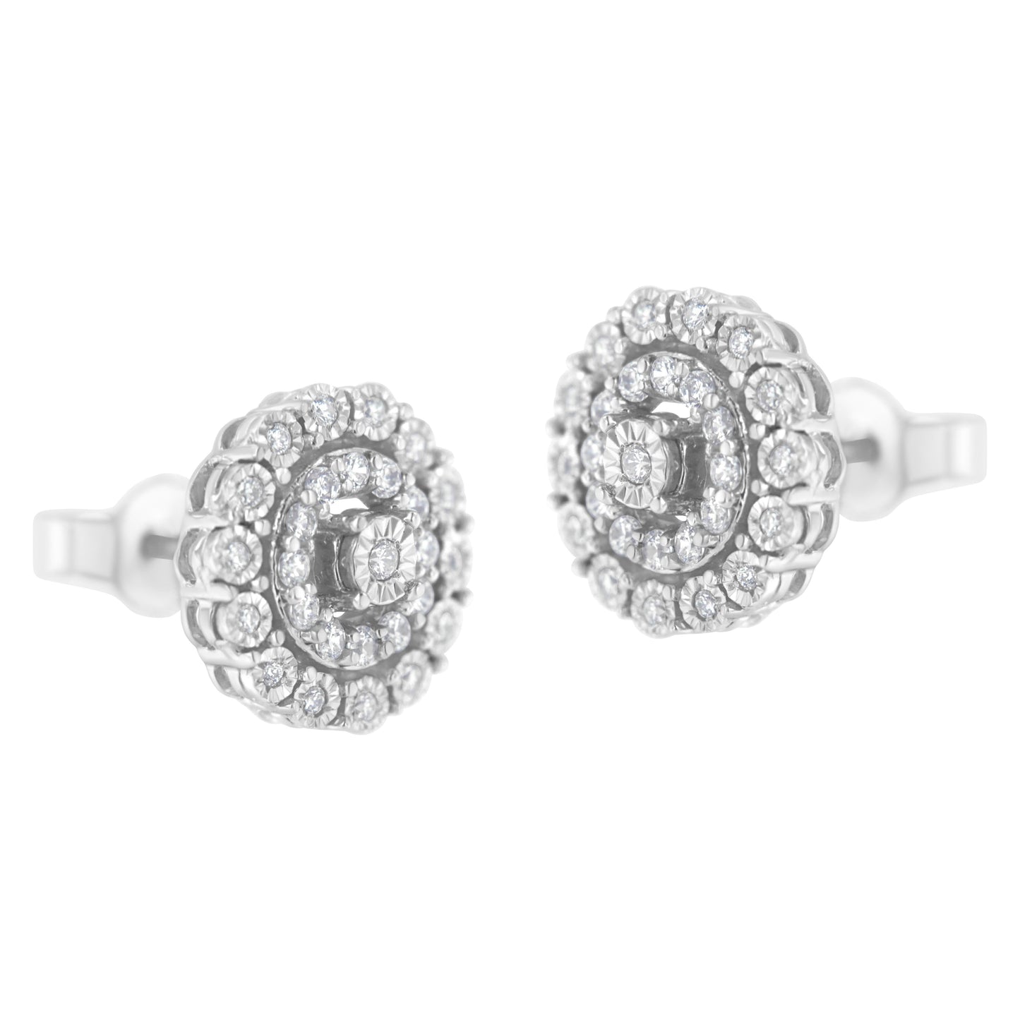 10KT White Gold Double Halo Round-Cut Diamond Stud Earrings