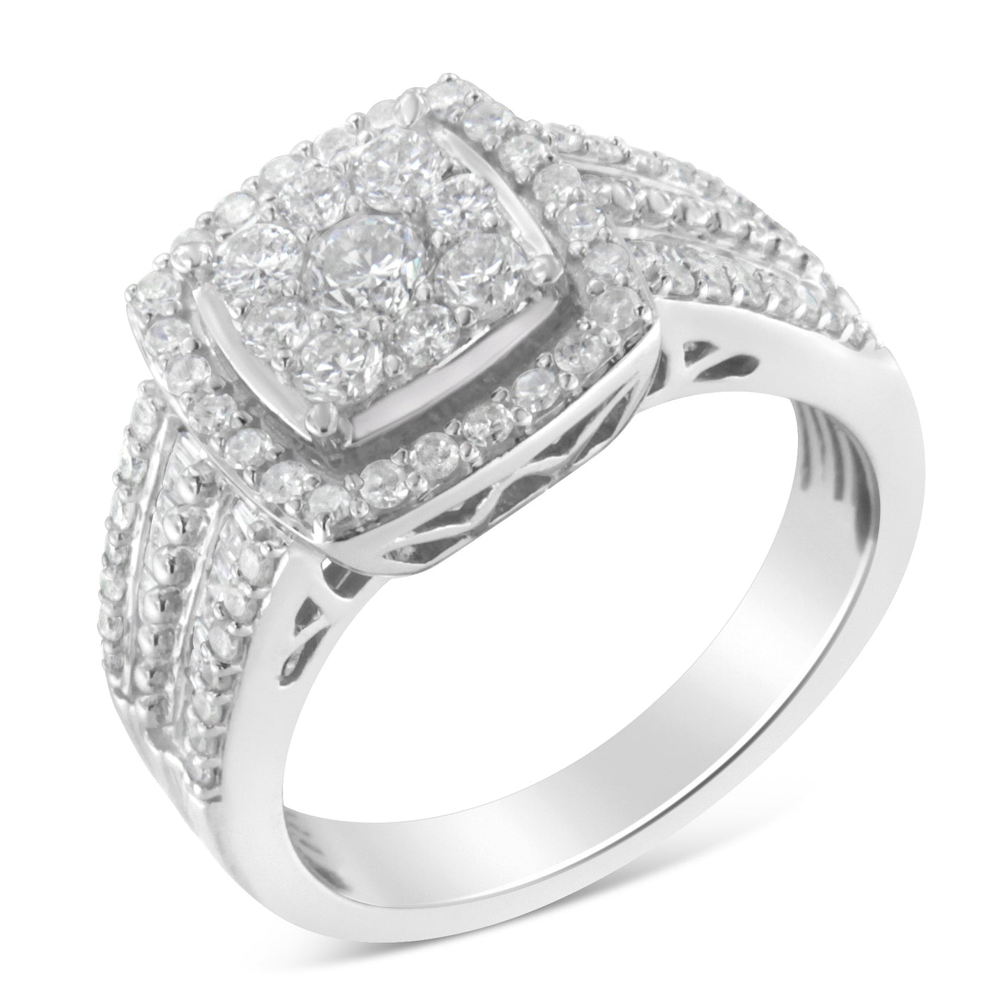 10K White Gold Diamond Cluster Engagement Ring - Size 6.75