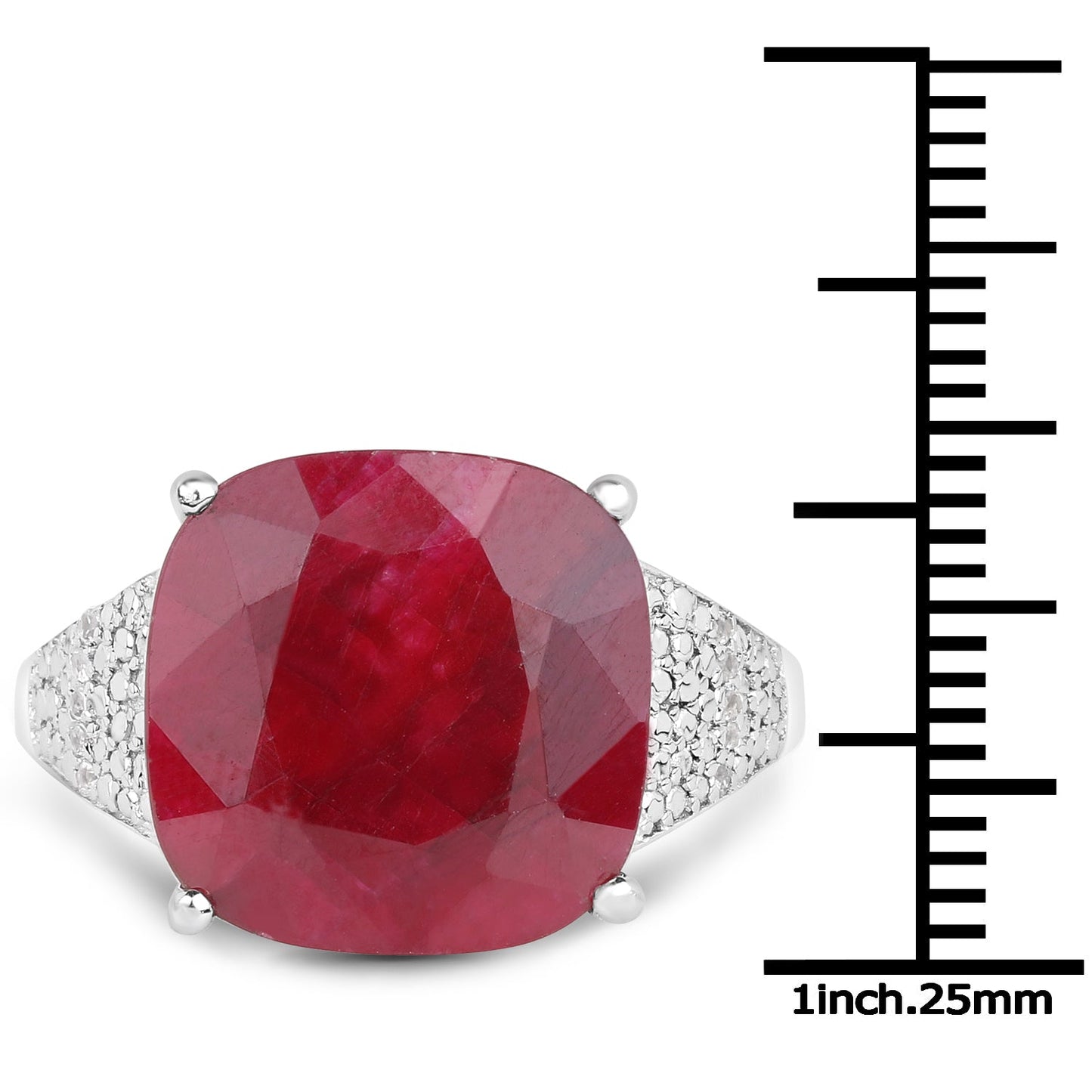 14.47 Carat Dyed Ruby and White Topaz Sterling Silver Ring