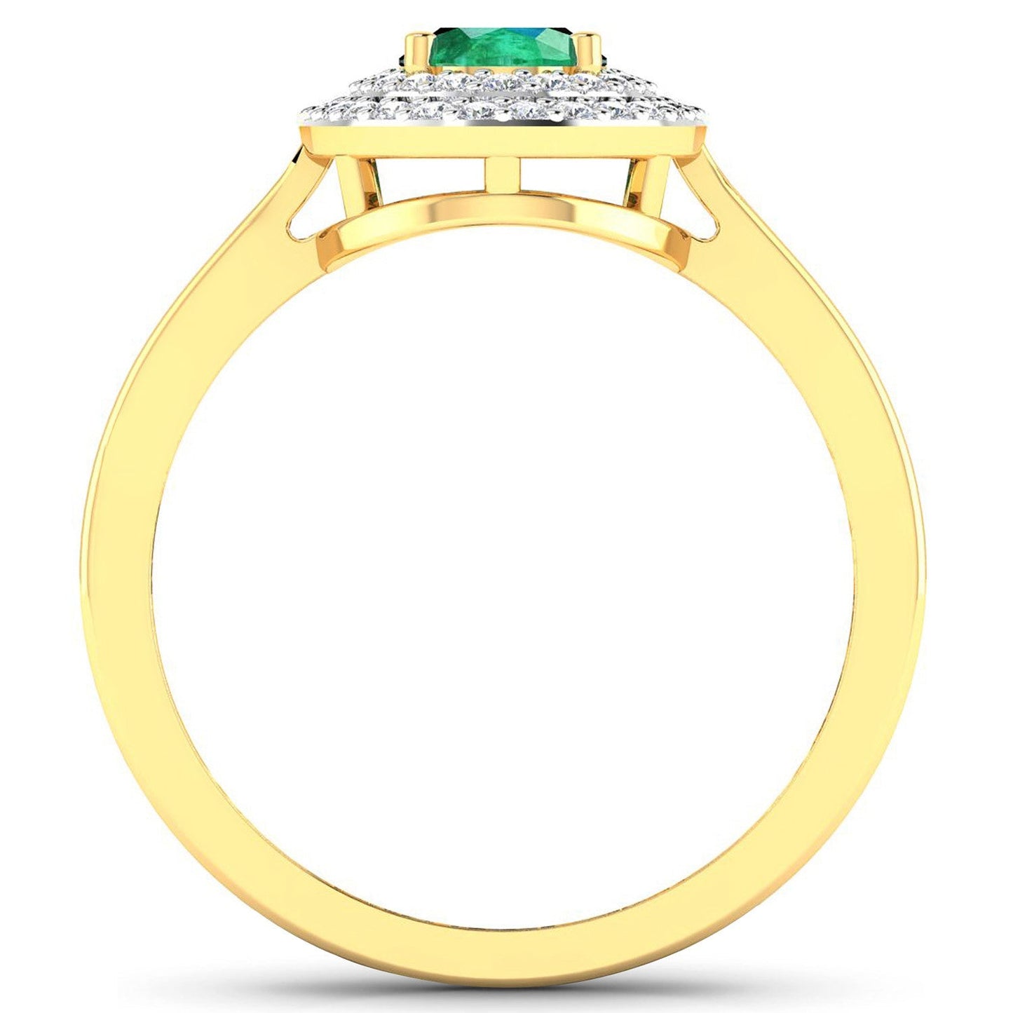 Anillo de Compromiso de Esmeralda Zambiana y Diamante de 0.88 Quilates en Oro Amarillo de 14K