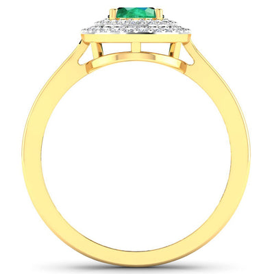 0.88 Carat Zambian Emerald & Diamond 14K Yellow Gold Engagement Ring
