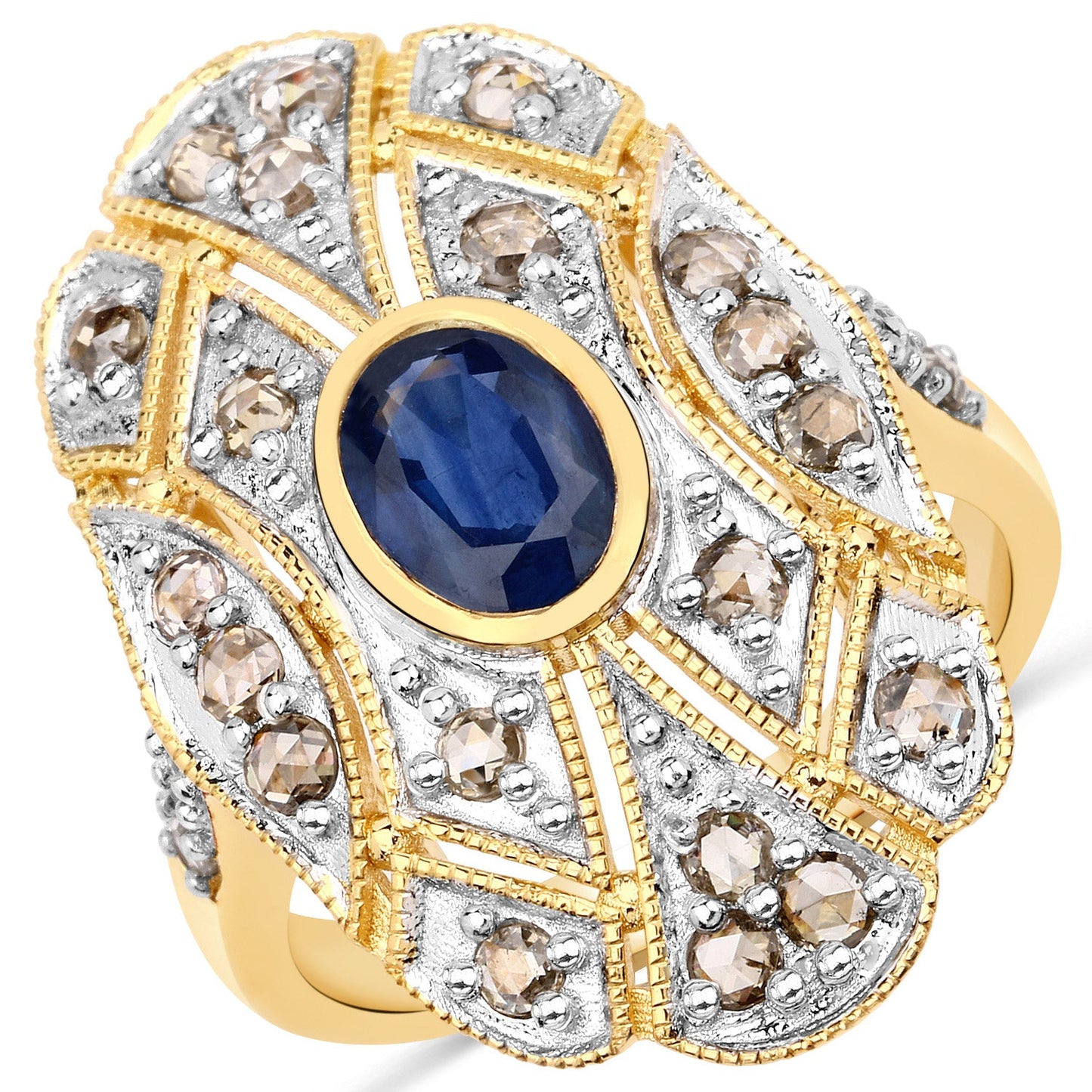 1.84 Carat Blue Sapphire and Diamond Sterling Silver Ring