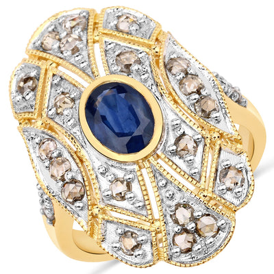 1.84 Carat Blue Sapphire and Diamond Sterling Silver Ring