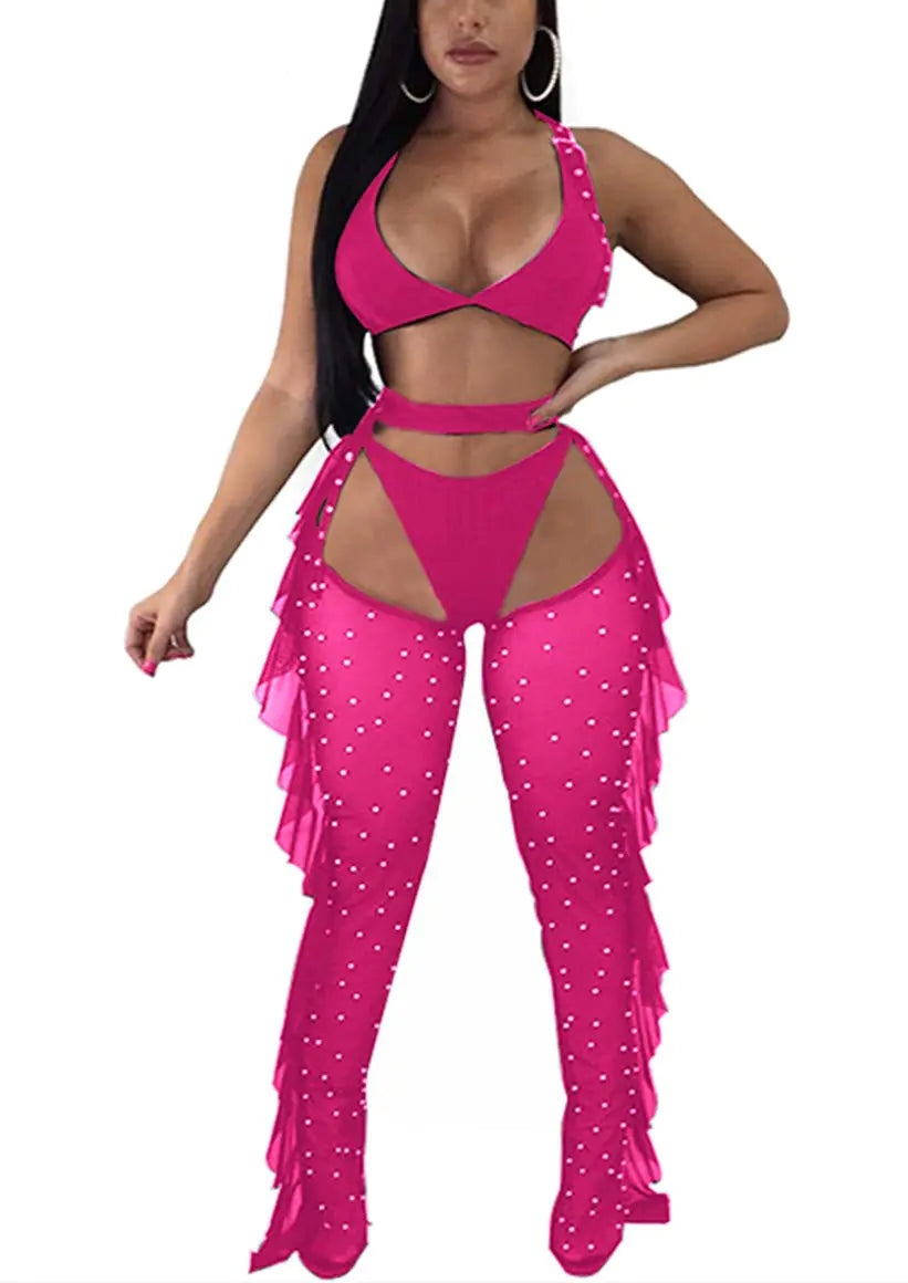 Conjunto Elegante de 2 Piezas para Mujer Yeshire - Top Corto Sin Espalda y Pantalones