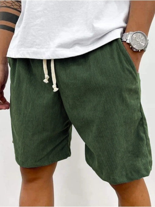 Men's Corduroy Jogger Shorts with Drawstring and Pockets