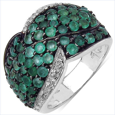 2.28 Carat Genuine Emerald & White Topaz Sterling Silver Ring