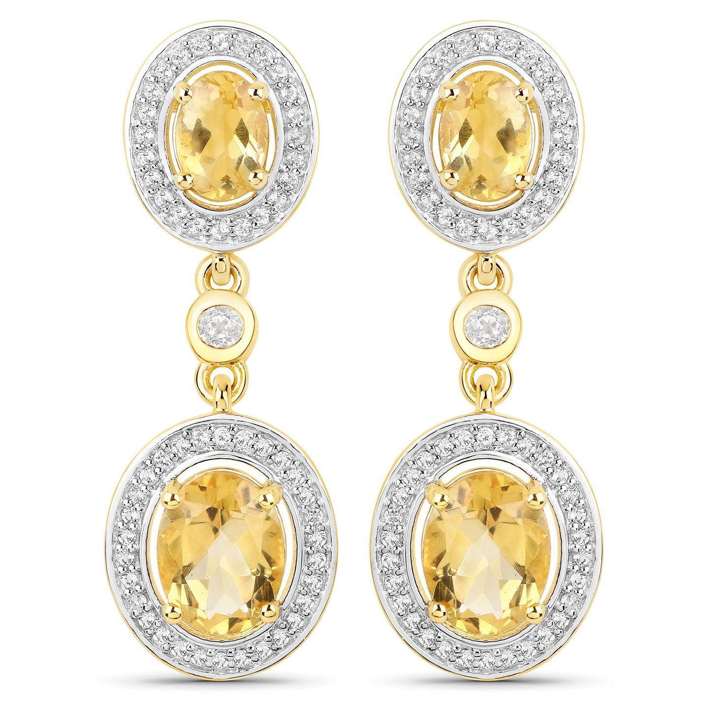 Pendientes de Citrino y Topacio Blanco Chapados en Oro Amarillo de 18K