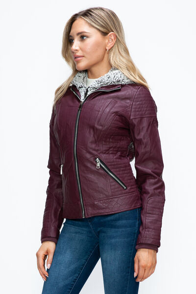 Veste à couches à double fermeture éclair pour femmes, chaude et élégante, avec capuche en fausse fo