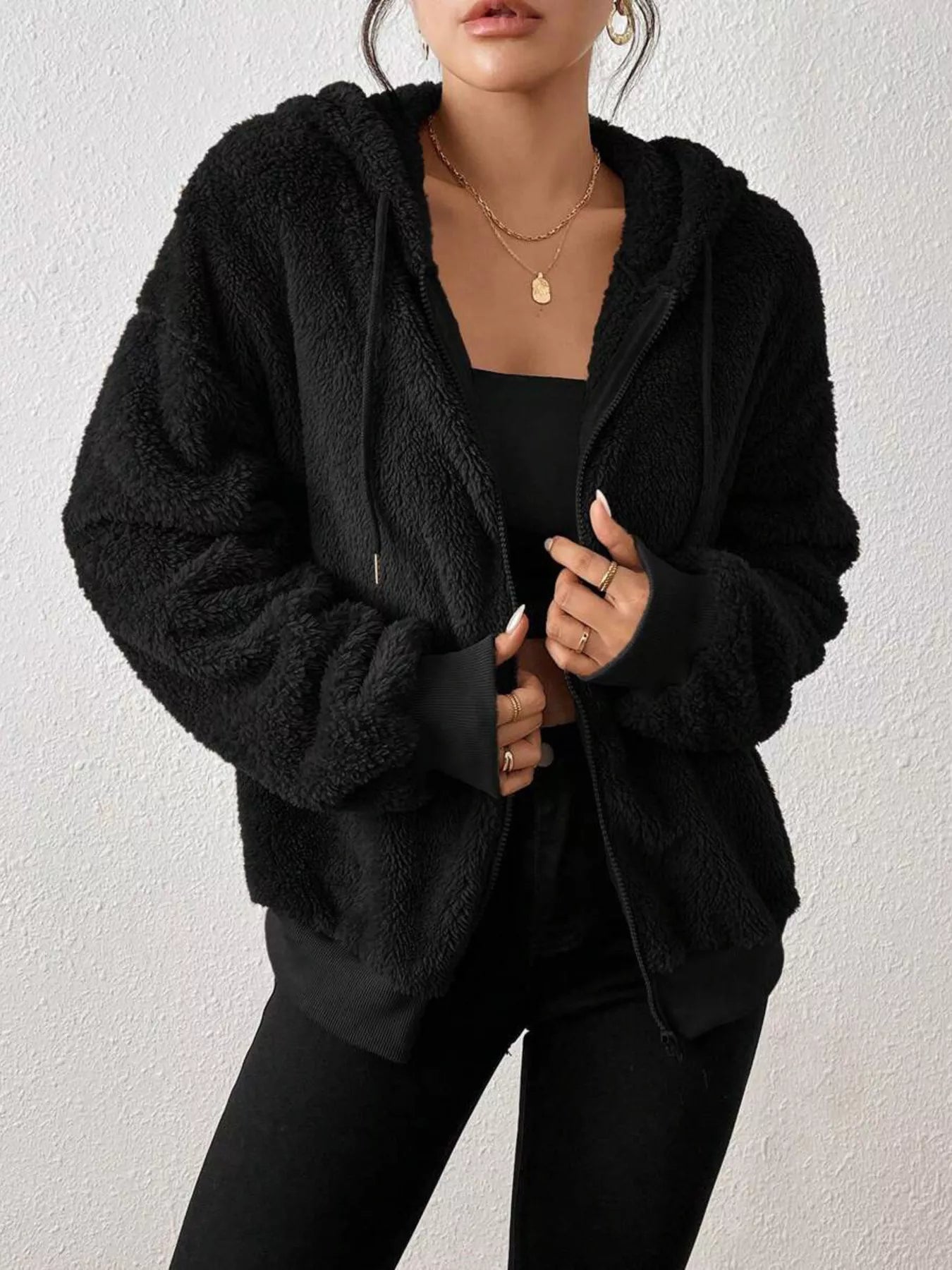 Veste à capuche en peluche zippée