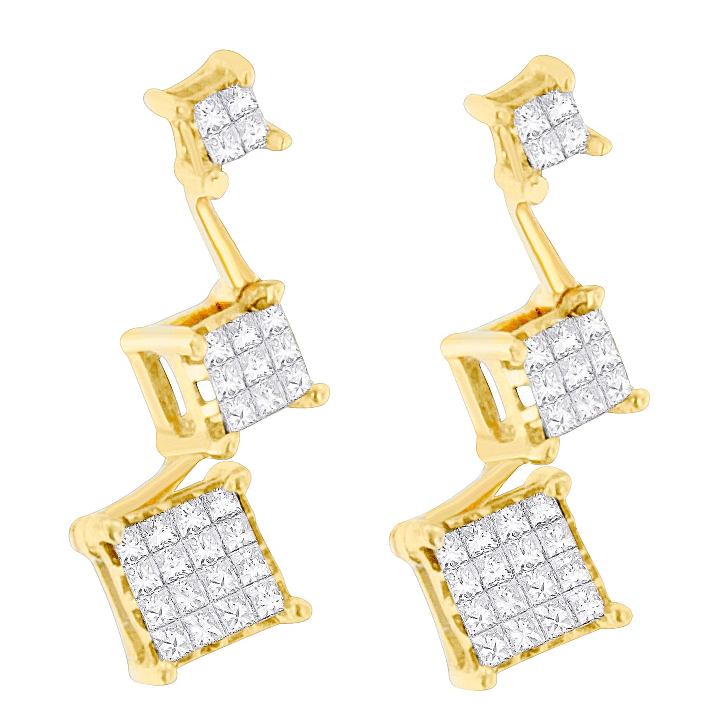Boucles d'oreilles en diamant taille princesse en or jaune 14K