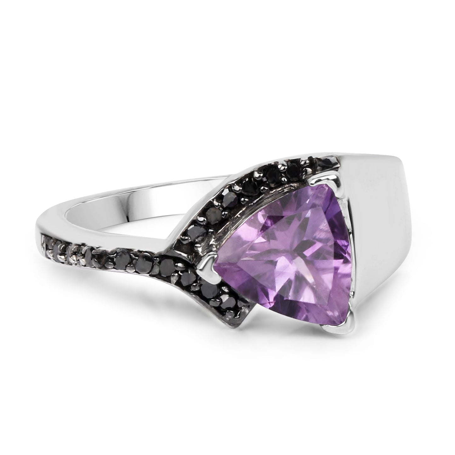 1.55 Carat Genuine Amethyst and Black Diamond Ring