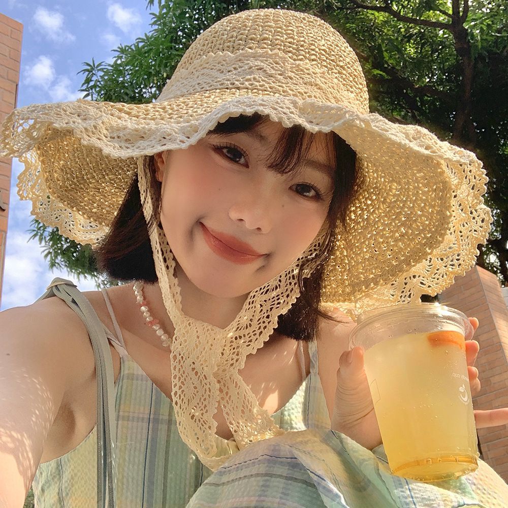 Lace String Woven Straw Sun Hat for Summer Adventures