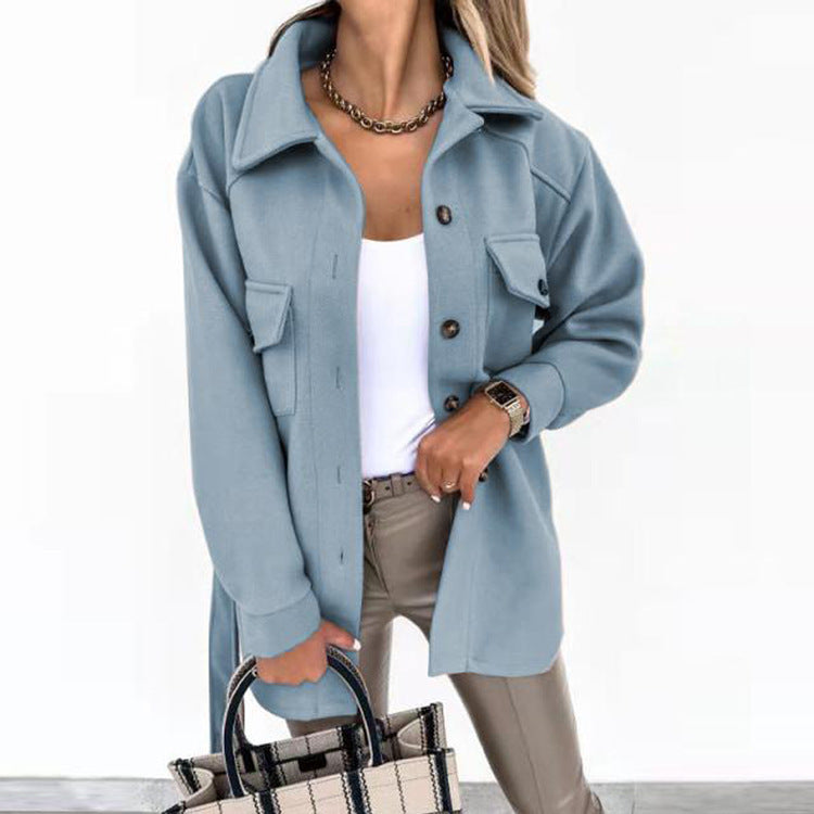 Chaqueta Elegante con Solapa y Cinturón para Mujeres - Abrigo Casual de Primavera Otoño