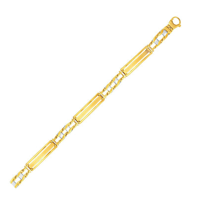 Pulsera para hombres de estilo barra elegante en oro de dos tonos de 14k