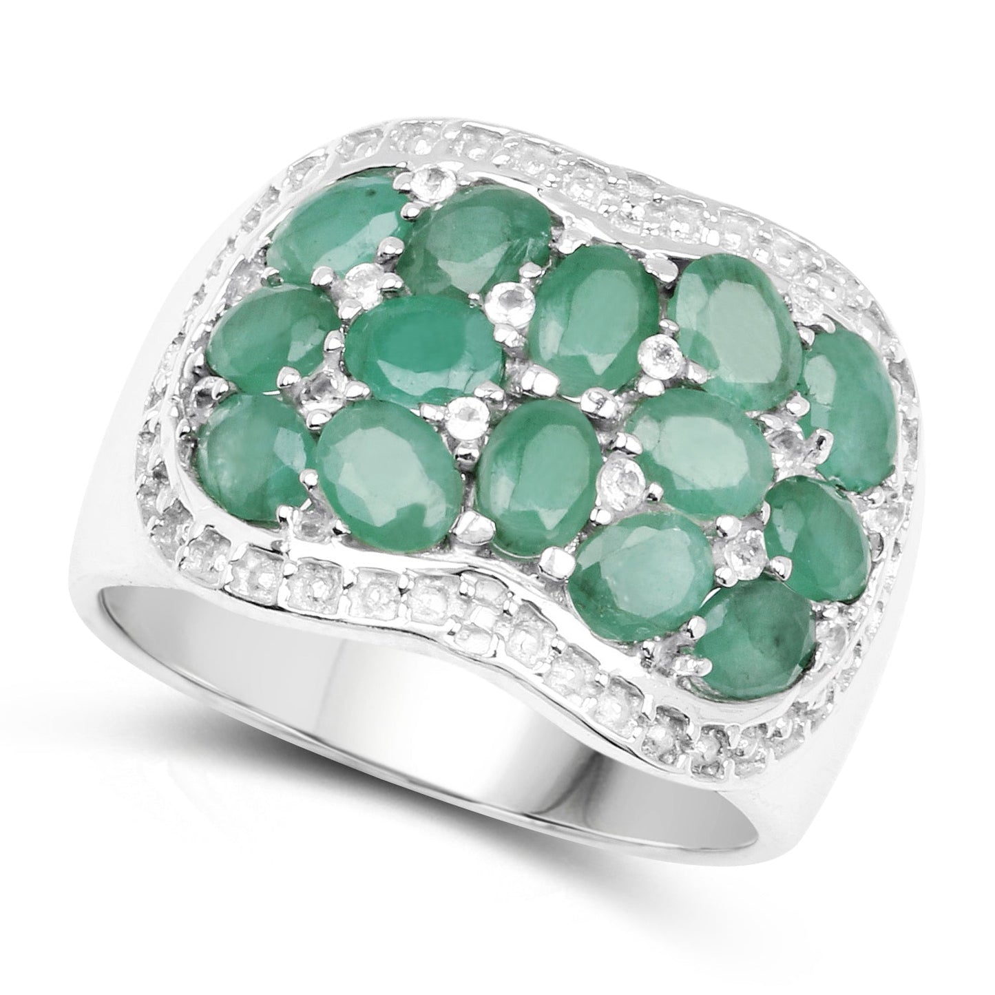 2.20 Carat Genuine Emerald & White Topaz Sterling Silver Ring
