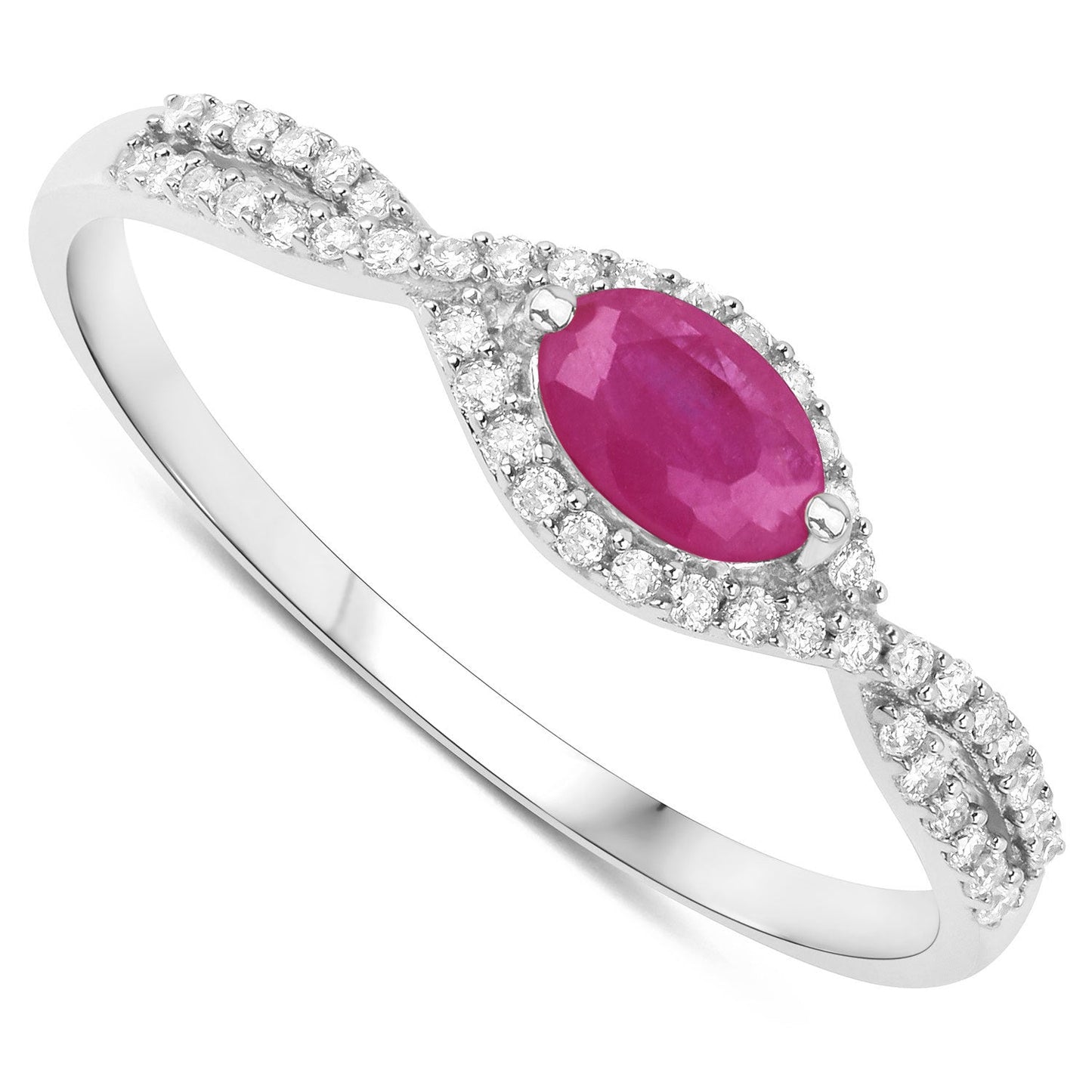 Bague de fiançailles en or blanc 14K avec rubis et diamants de 0,40 carat
