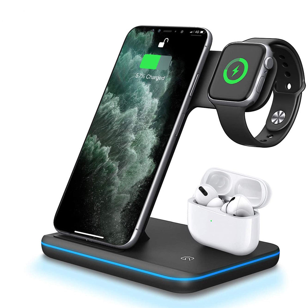 Support de charge sans fil 3-en-1 pour mobile, montre et écouteurs