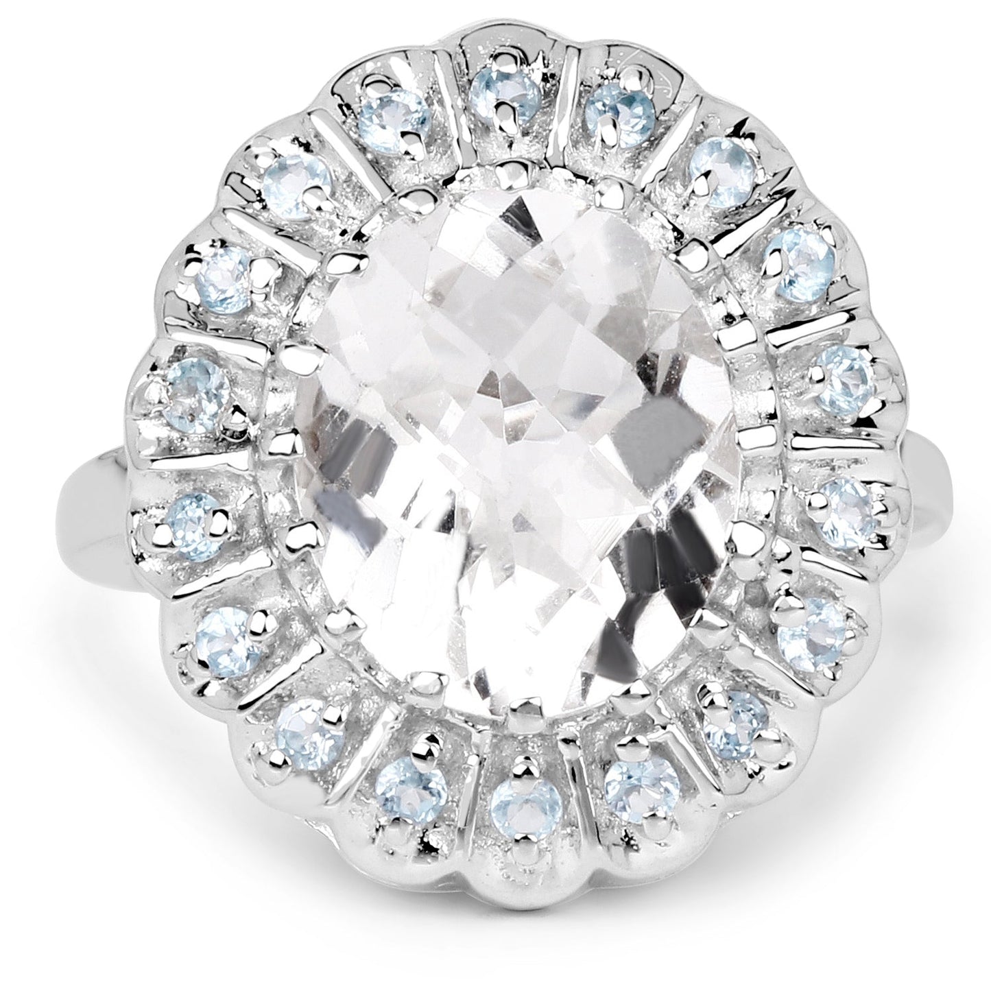 Anillo de Plata Esterlina con Cuarzo Cristal de 5.90 Quilates y Topacio Azul Suizo