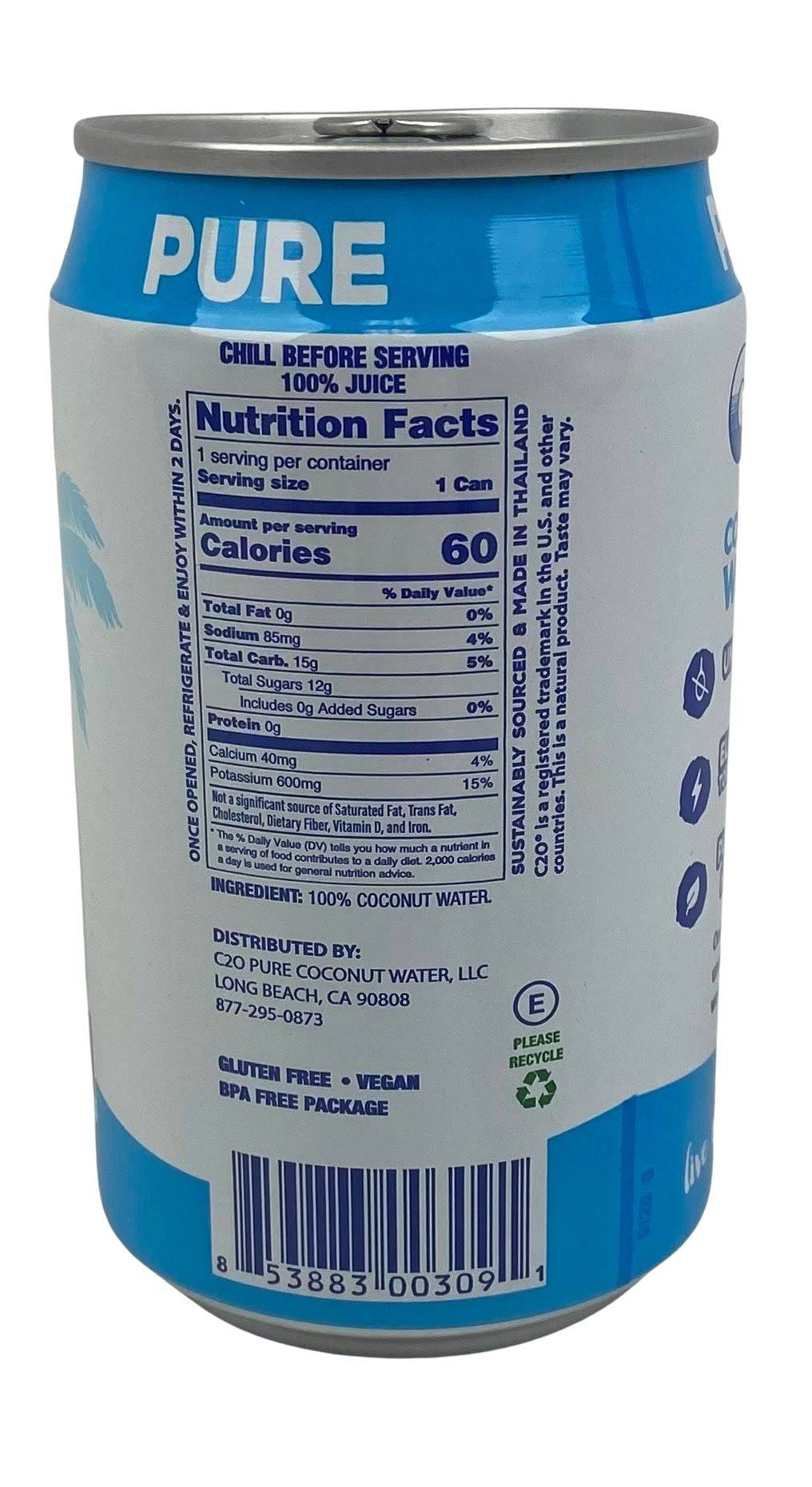 C2O 100% Pure Coconut Water - 8 Can Refreshment Pack - Korvel