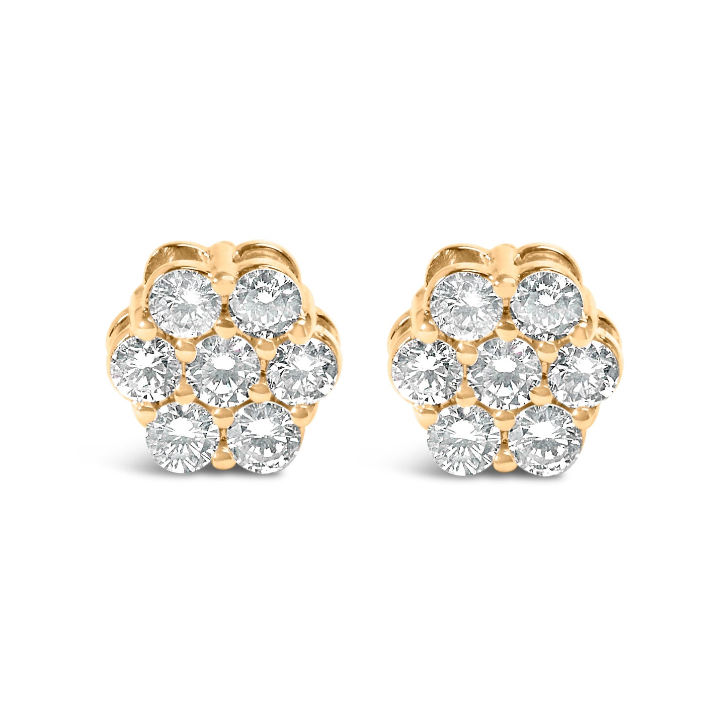Pendientes de Stud de Diamante en Clúster Floral de Oro Amarillo de 14K