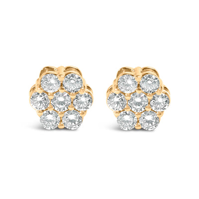 14K Yellow Gold Floral Cluster Diamond Stud Earrings