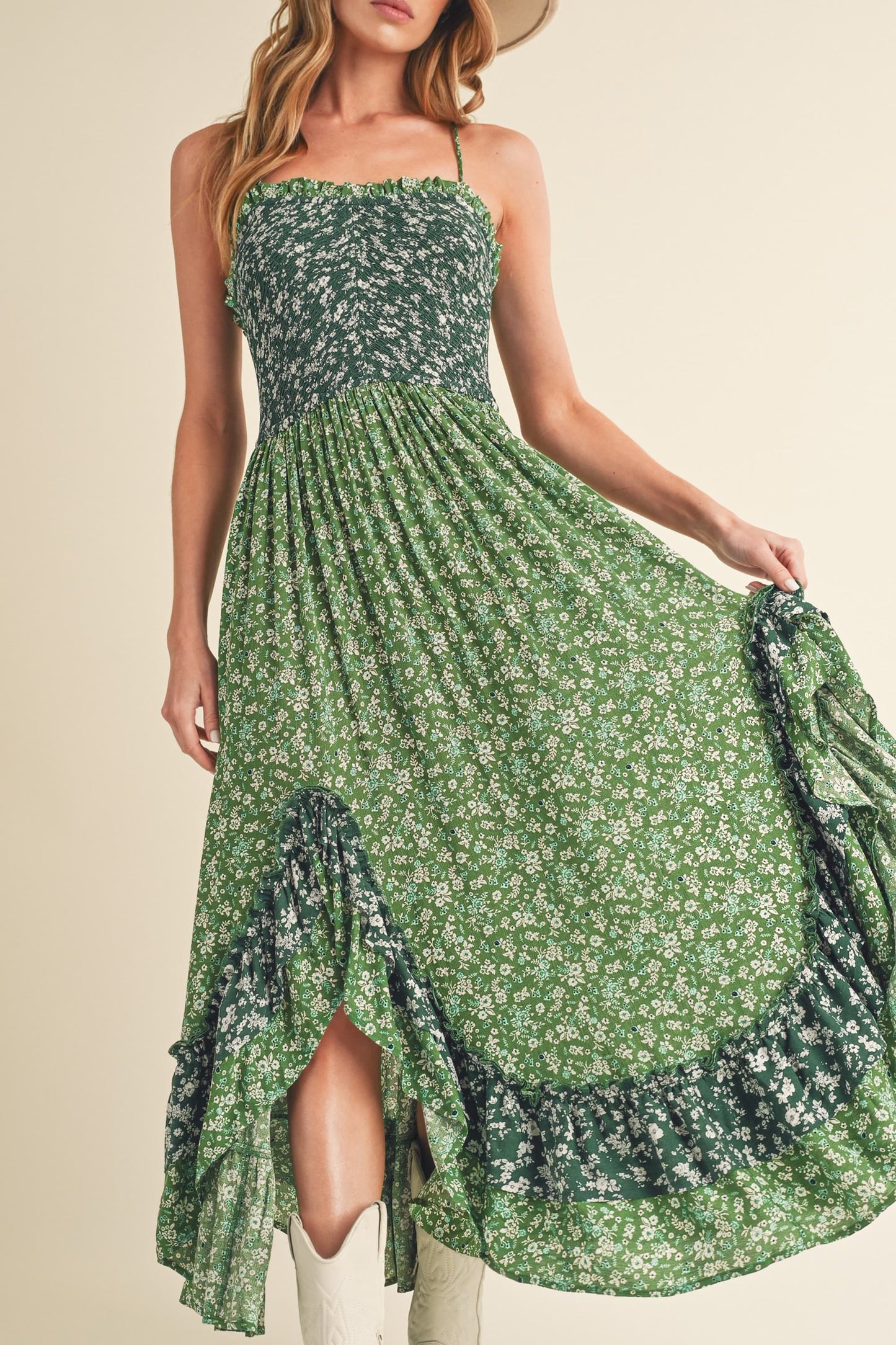 Ditsy Floral Ruffled Hem Maxi Cami Dress for Women