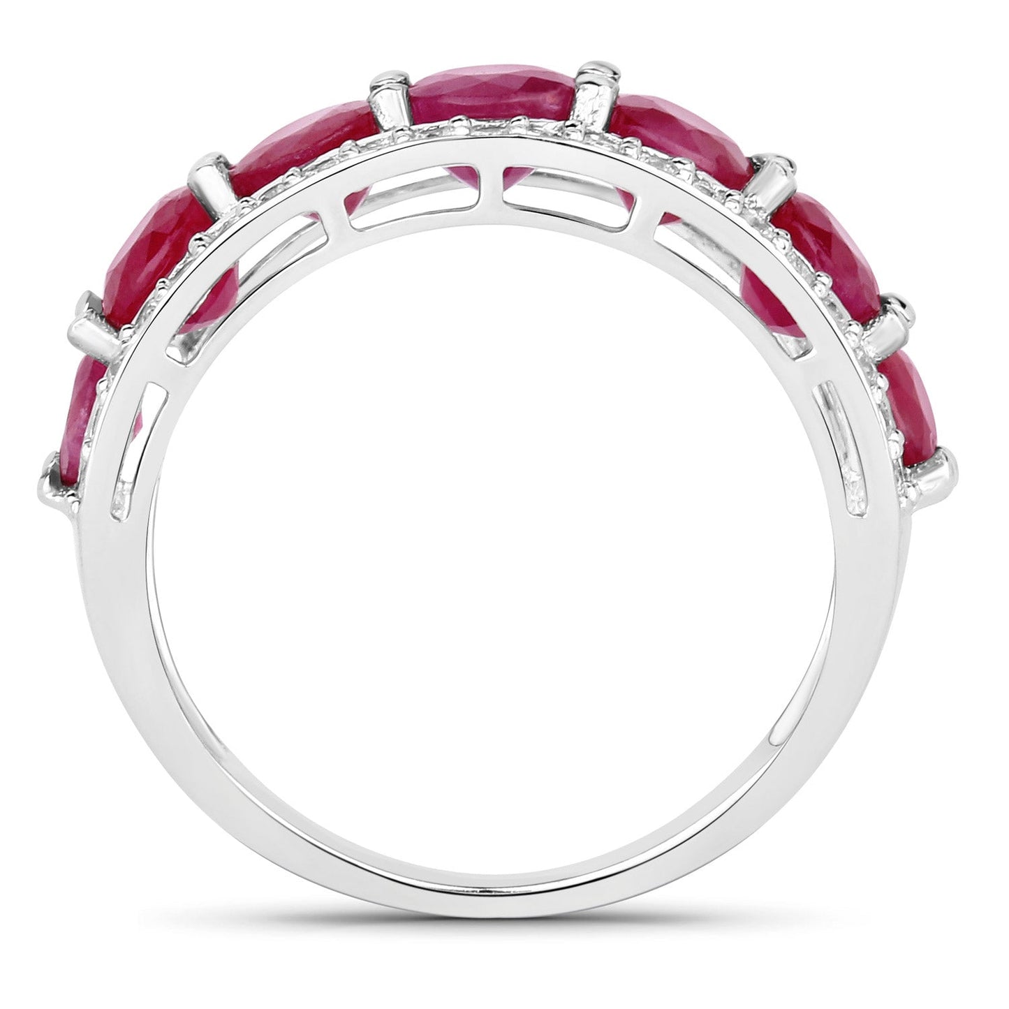 Bague en Or Blanc 14K avec Rubis et Diamants Blancs de 3,24 Carats