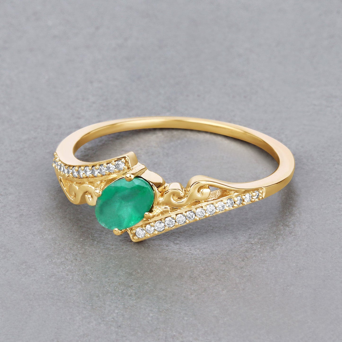 0.51 Carat Zambian Emerald & Diamond 14K Yellow Gold Engagement Ring