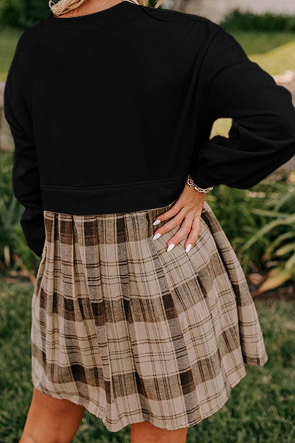 Vintage Plaid Round Neck Long Sleeve Mini Dress Cozy & Stylish Dress Retro Design Dress For Party - Korvel