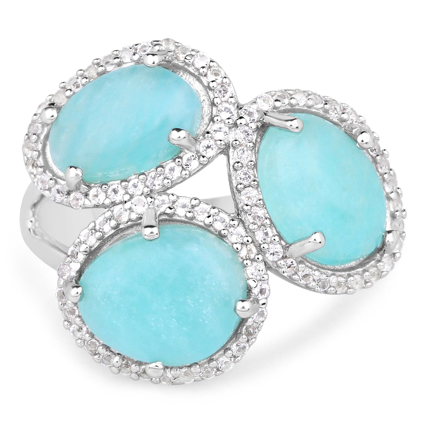 Anillo de Plata Esterlina de 5.30 Quilates de Amazonita y Topacio Blanco