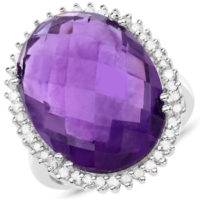 14.90 Carat Amethyst and Diamond Sterling Silver Ring