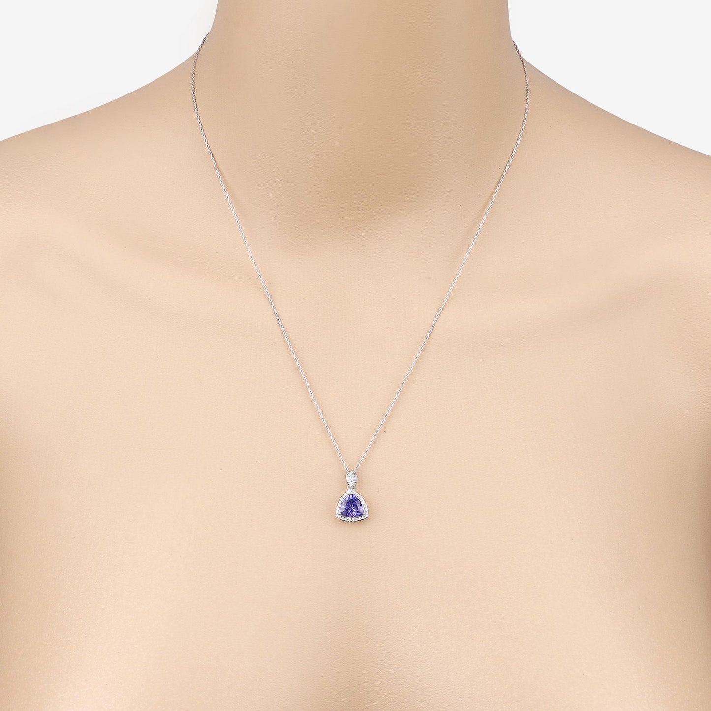 1.71 Carat Genuine Tanzanite and White Diamond Pendant in 14K White Gold