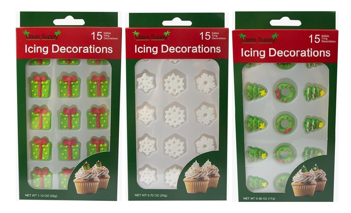 Decoraciones Comestibles para Pasteles de Navidad - Set de 45 Piezas