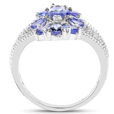 Bague de fiançailles en argent sterling avec tanzanite véritable de 2,07 carats
