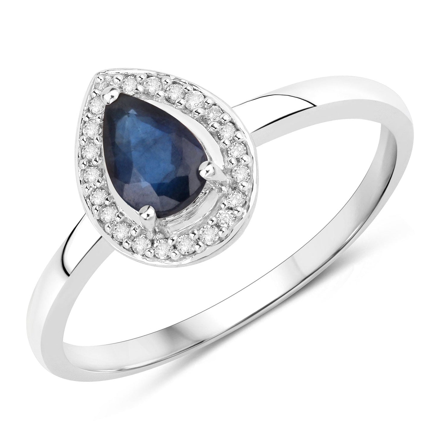 Anillo de Compromiso de Zafiro Azul y Diamante de 0.48 Quilates en Oro Blanco de 14K