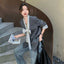 Lace-Panel Gray Casual Blazer