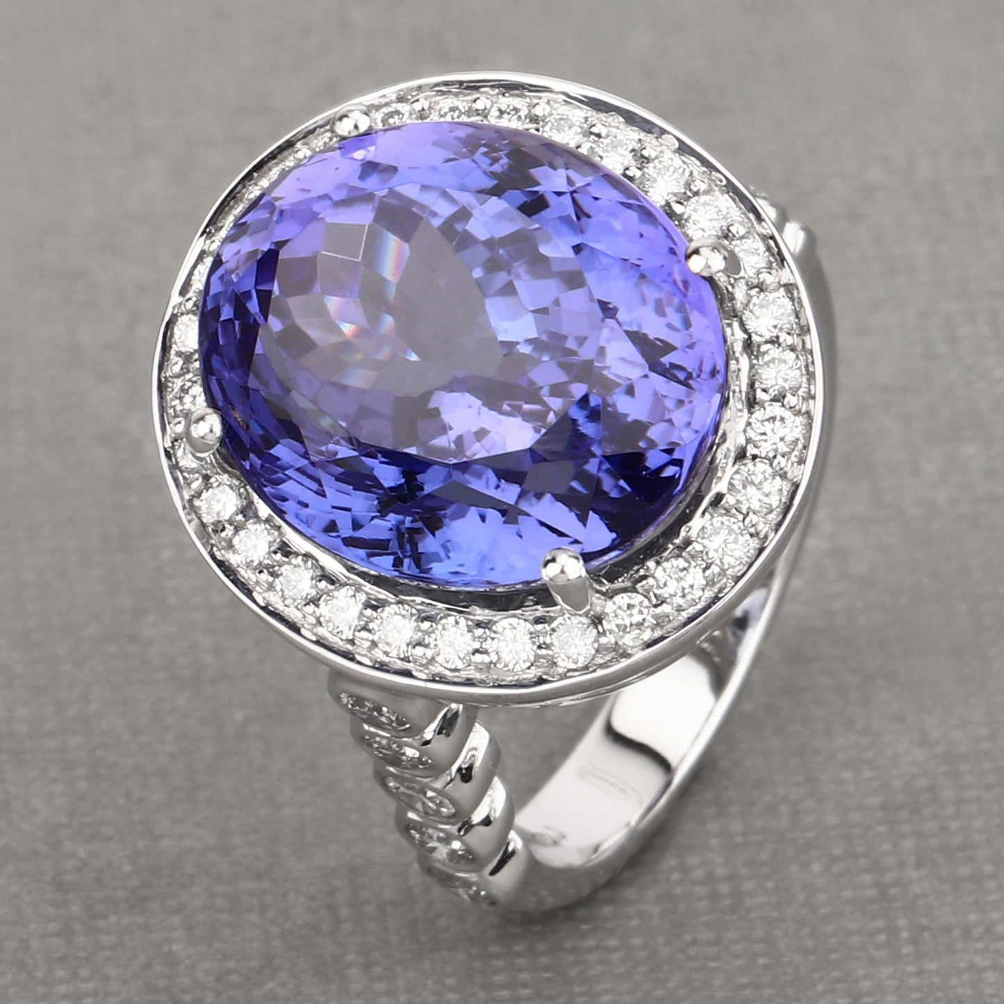 18.50 Carat Tanzanite and Diamond 18K White Gold Engagement Ring