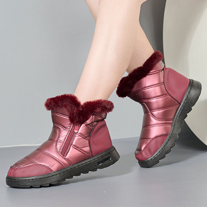 Winter Plush Snow Boots with Side Zipper for Women