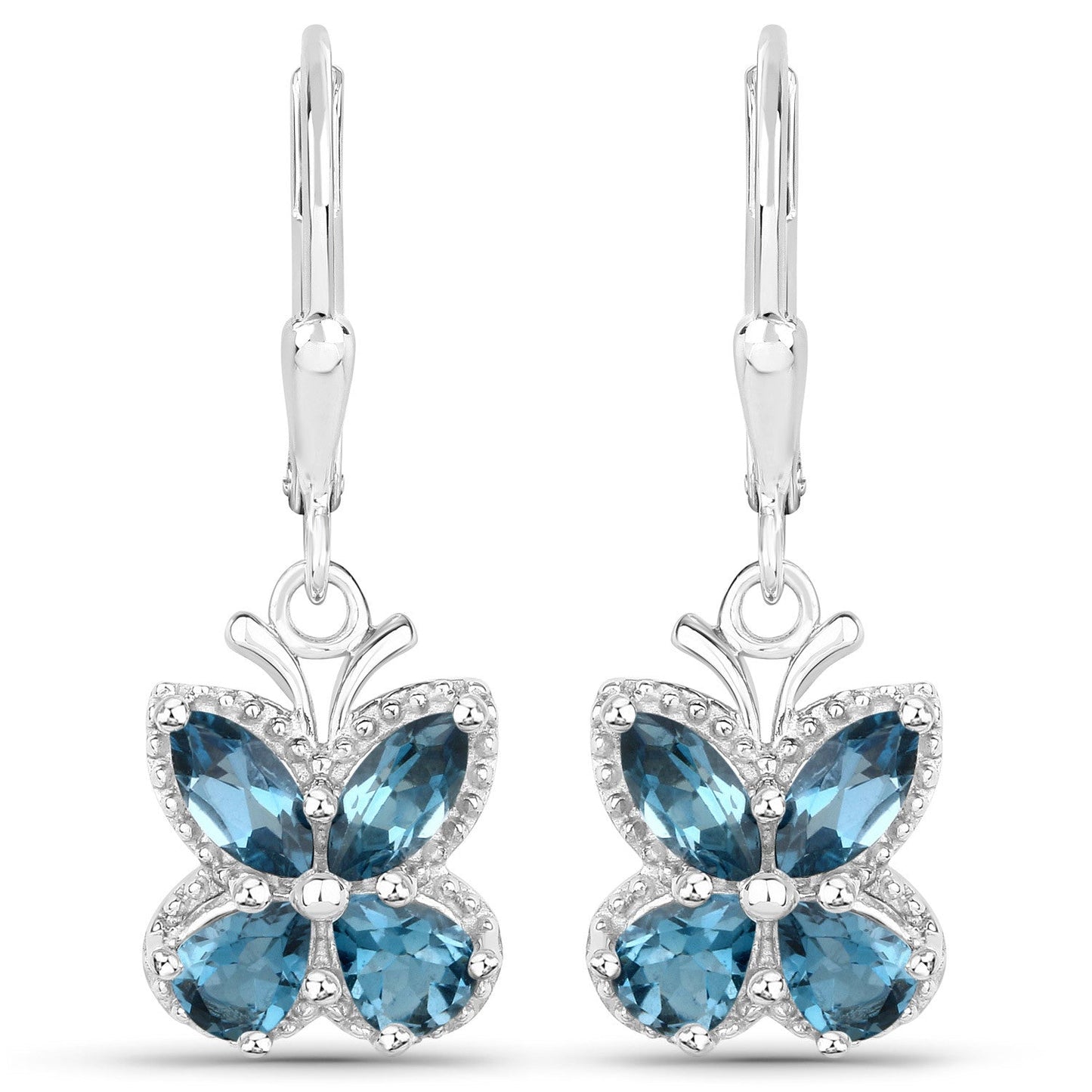Pendientes de plata esterlina con topacio azul de Londres de 2.32 quilates