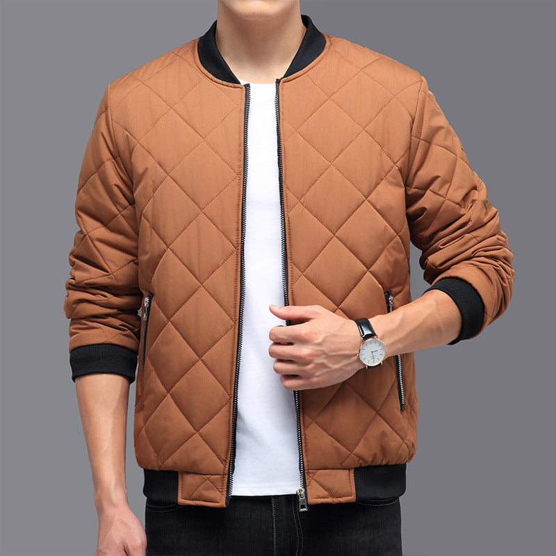 Stylish Rhombic Design Cotton Puffer Jacket for Men