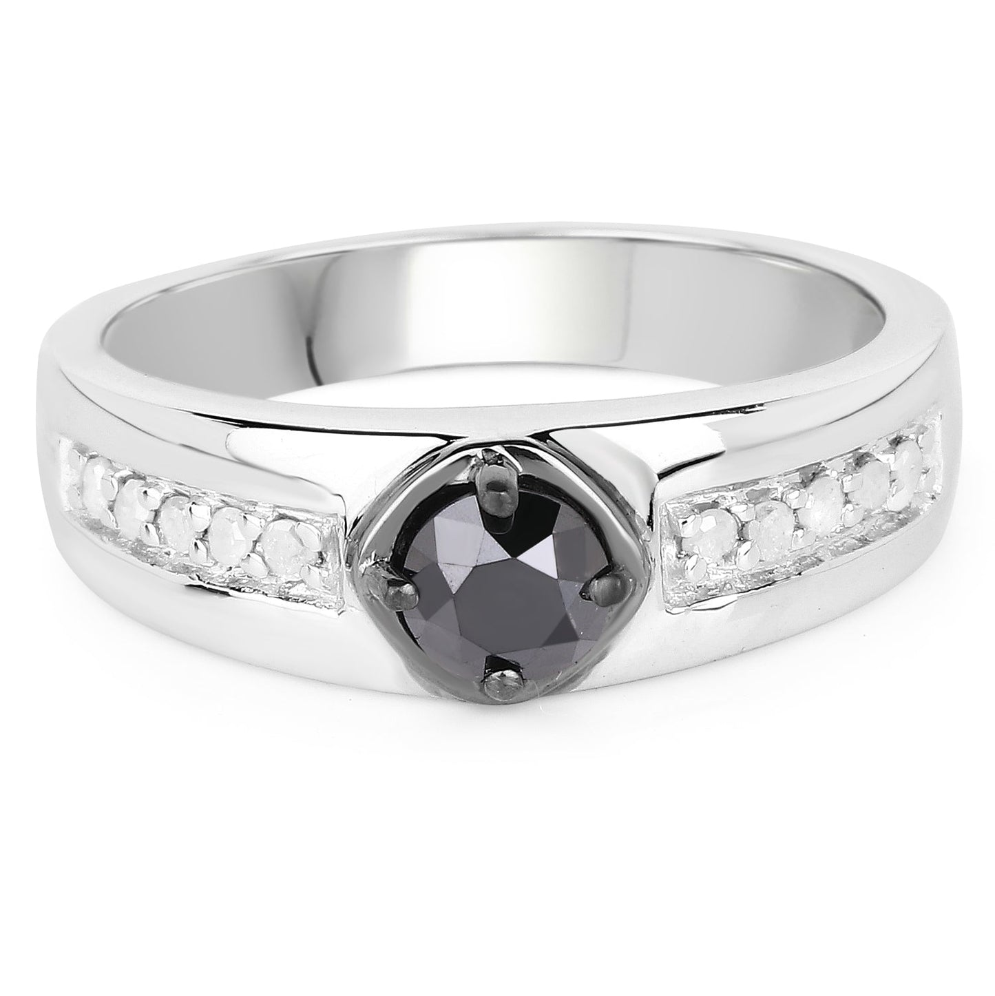 0.65 Carat Black and White Diamond Sterling Silver Engagement Ring