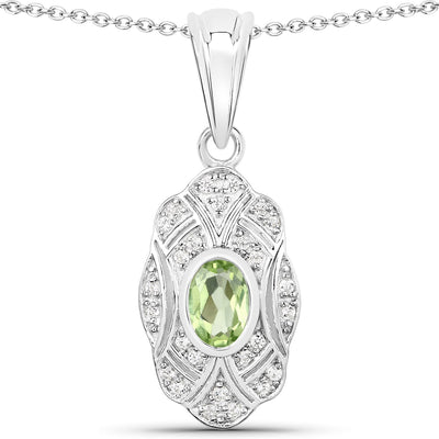 0.55 Carat Genuine Peridot and White Topaz Pendant in Sterling Silver