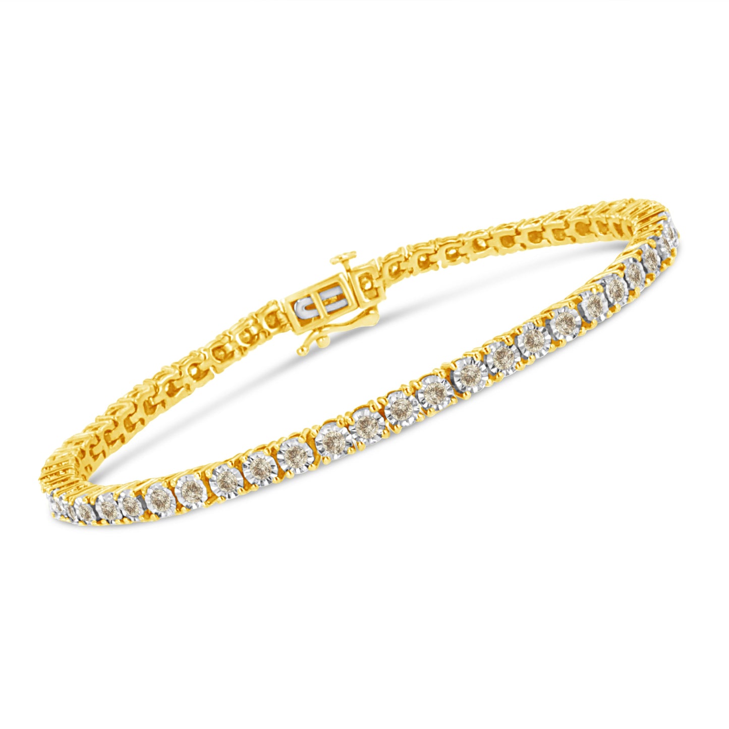 Bracelet de tennis en argent sterling plaqué or jaune 14K avec diamants - 7,25"