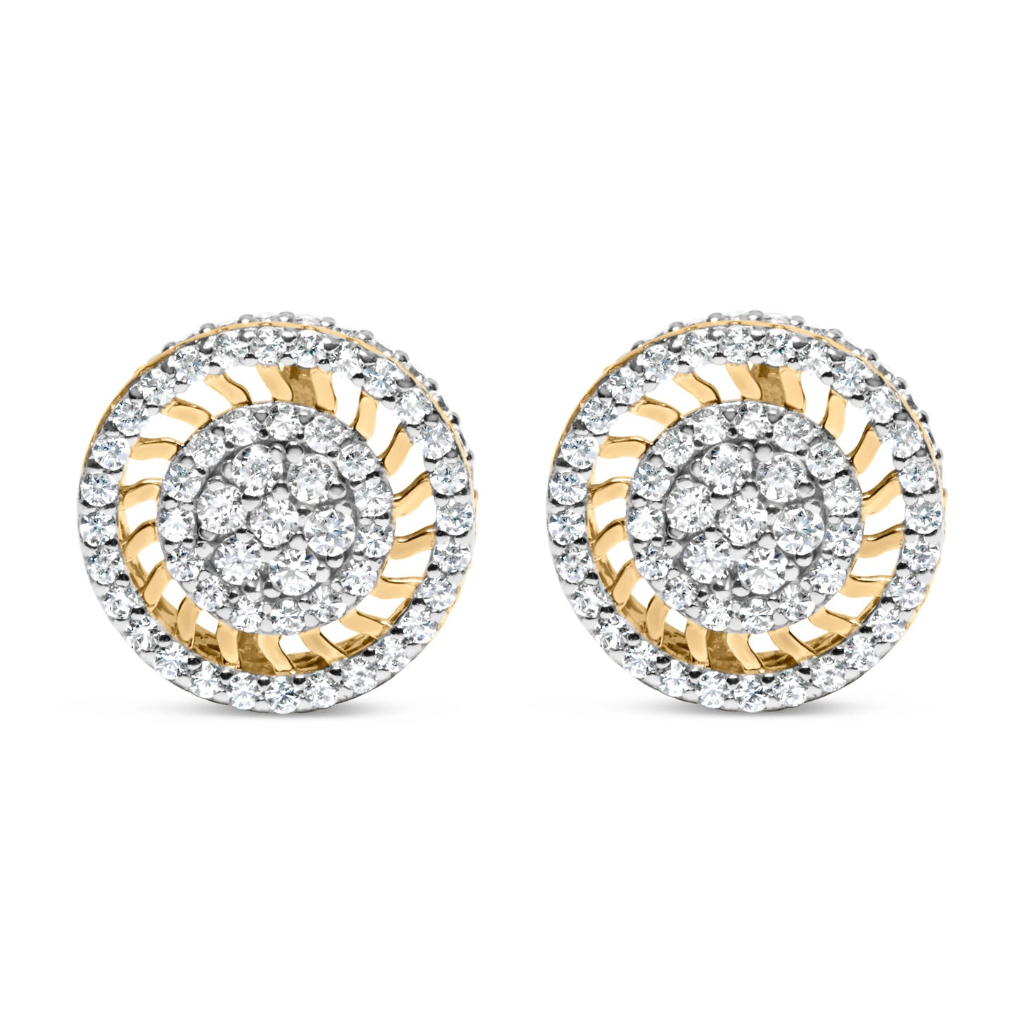 Boucles d'oreilles puces en diamant halo en or jaune 10K