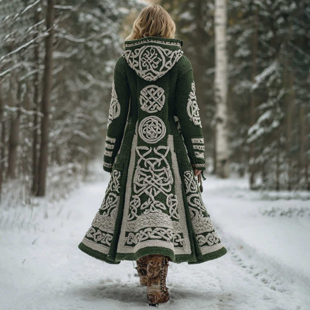 Long Loose-fitting Hooded Coat with 3D Digital Print